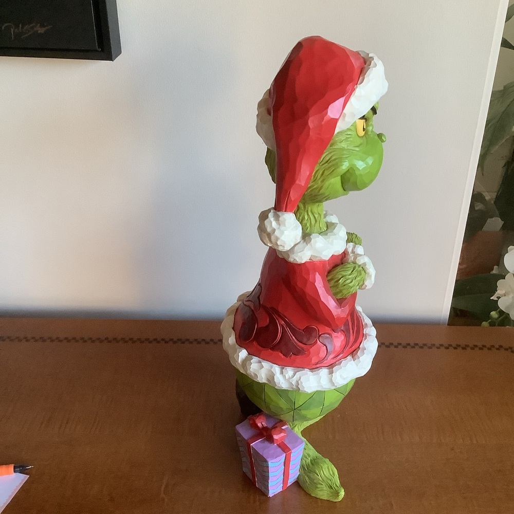 Large Jim Shore Grinch Christmas Figurine with Santa Hat - Picture 3 of 16